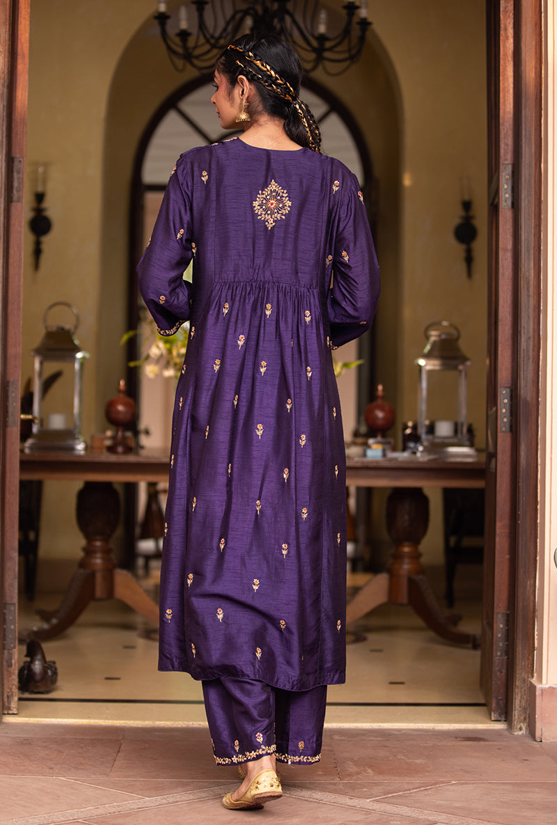 Deep Purple Zardozi Sitara Husna Kurta Set