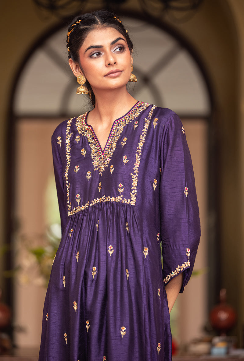 Deep Purple Zardozi Sitara Husna Kurta Set