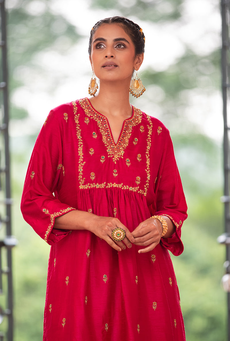 Deep Rani Pink Zardozi Sitara Husna Kurta Set