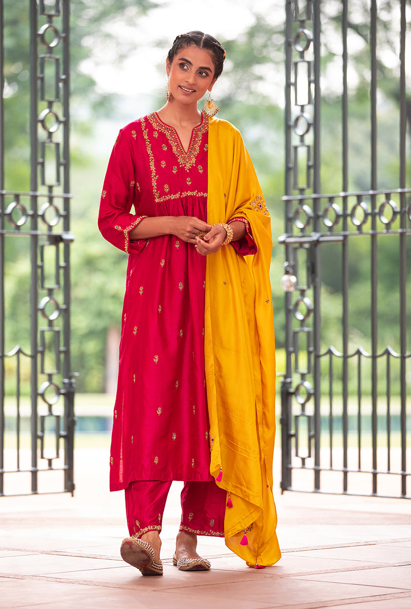 Deep Rani Pink Zardozi Sitara Husna Kurta Set