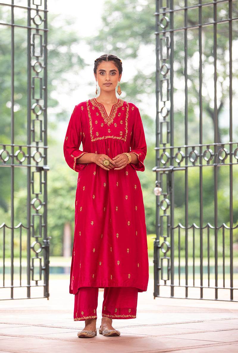 Deep Rani Pink Zardozi Sitara Husna Kurta Set