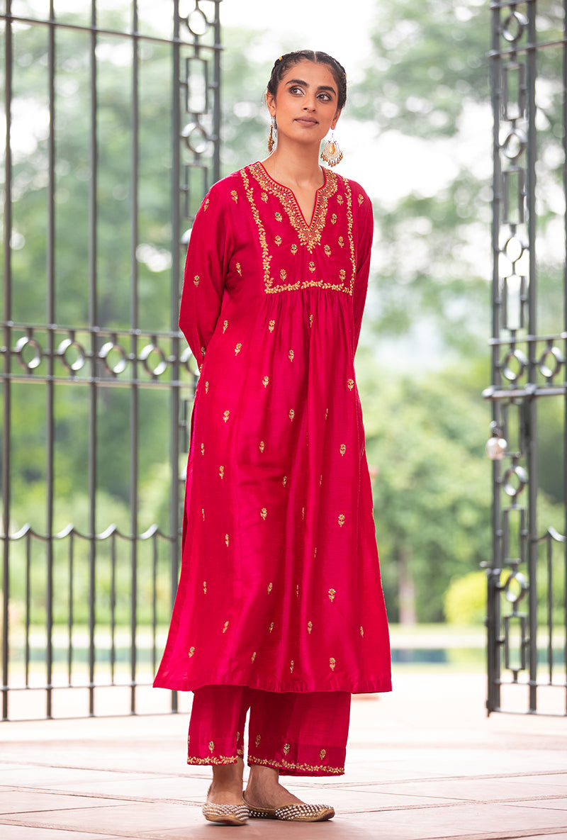 Deep Rani Pink Zardozi Sitara Husna Kurta Set