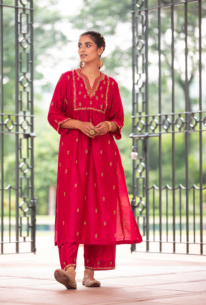 Deep Rani Pink Zardozi Sitara Husna Kurta Set