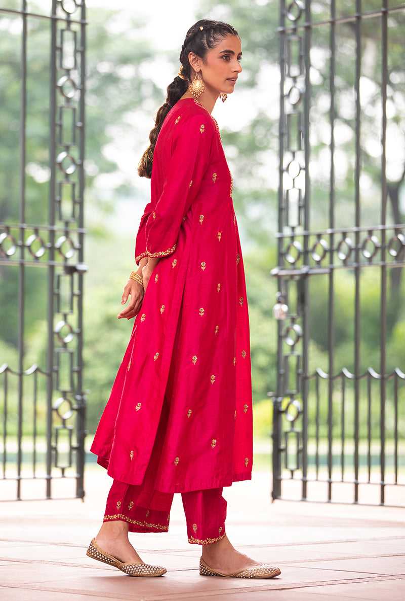 Deep Rani Pink Zardozi Sitara Husna Kurta Set