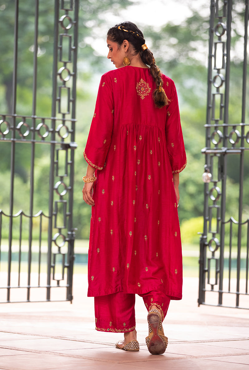 Deep Rani Pink Zardozi Sitara Husna Kurta Set
