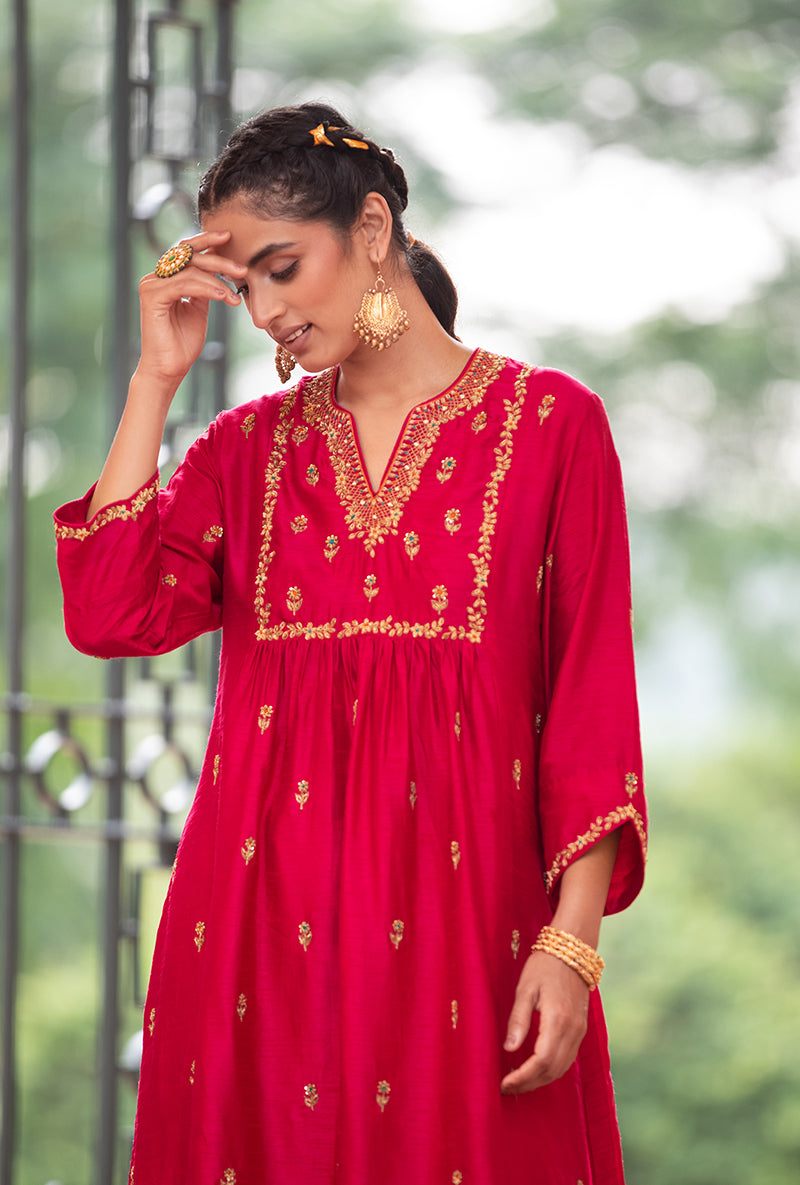 Deep Rani Pink Zardozi Sitara Husna Kurta Set
