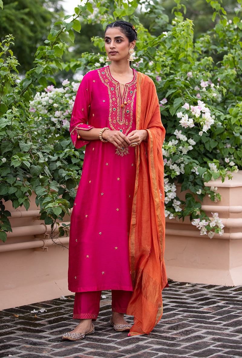 Fuschia Bandhgala Husna Kurta Set