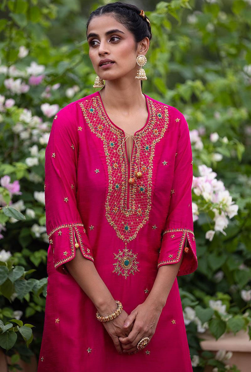 Fuschia Bandhgala Husna Kurta Set
