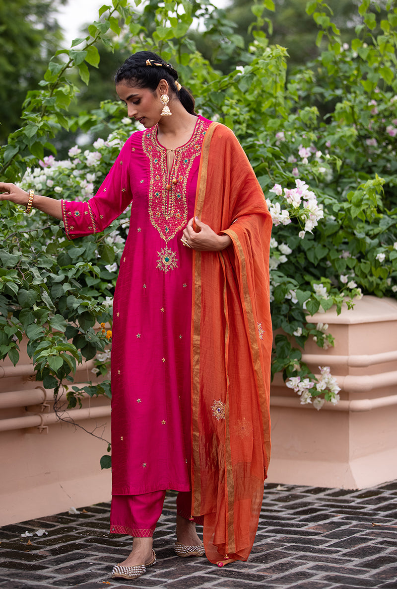 Fuschia Bandhgala Husna Kurta Set