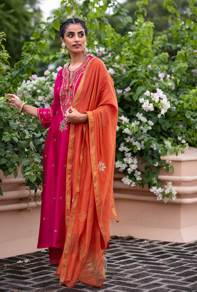 Fuschia Bandhgala Husna Kurta Set