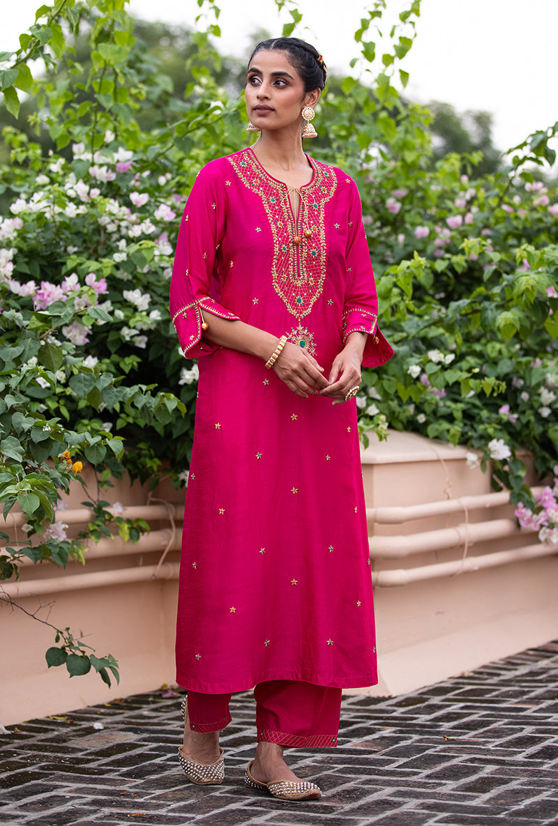Fuschia Bandhgala Husna Kurta Set