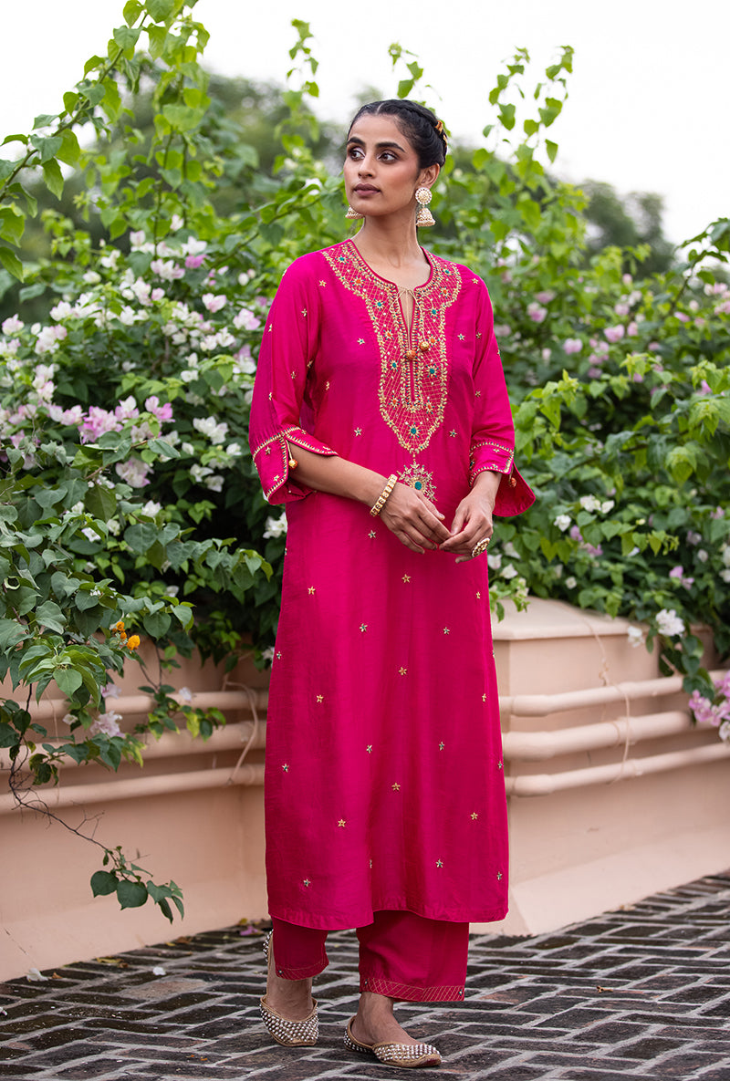 Fuschia Bandhgala Husna Kurta Set