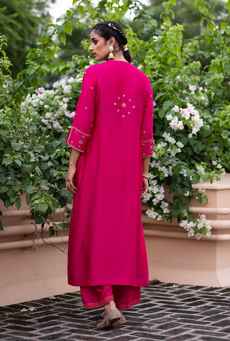 Fuschia Bandhgala Husna Kurta Set