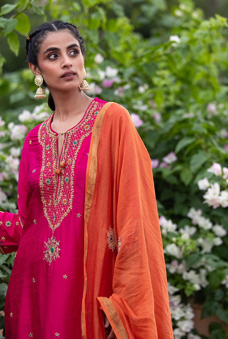 Fuschia Bandhgala Husna Kurta Set