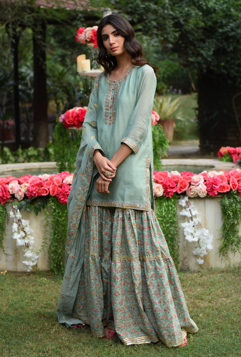 Green Baali Butti Gharara Set