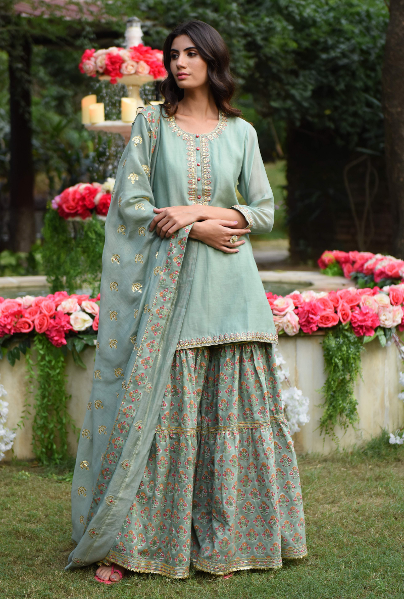 Green Baali Butti Gharara Set