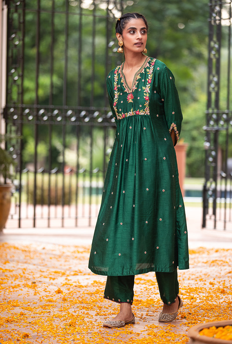 Green Floral Sitara Husna Kurta Set