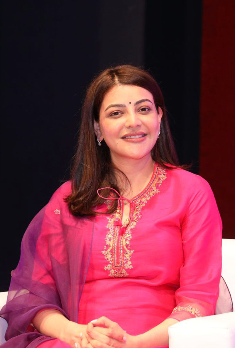 Kajal Aggarwal In Rani Pink Leaf Jaal Farshi Ulfat Kurta Set