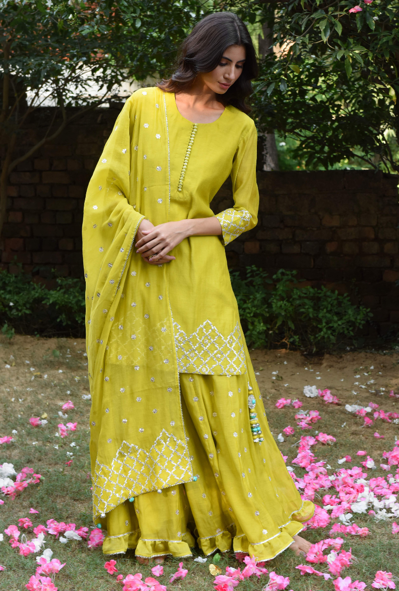 Lime Green Roop Gota Sharara Set