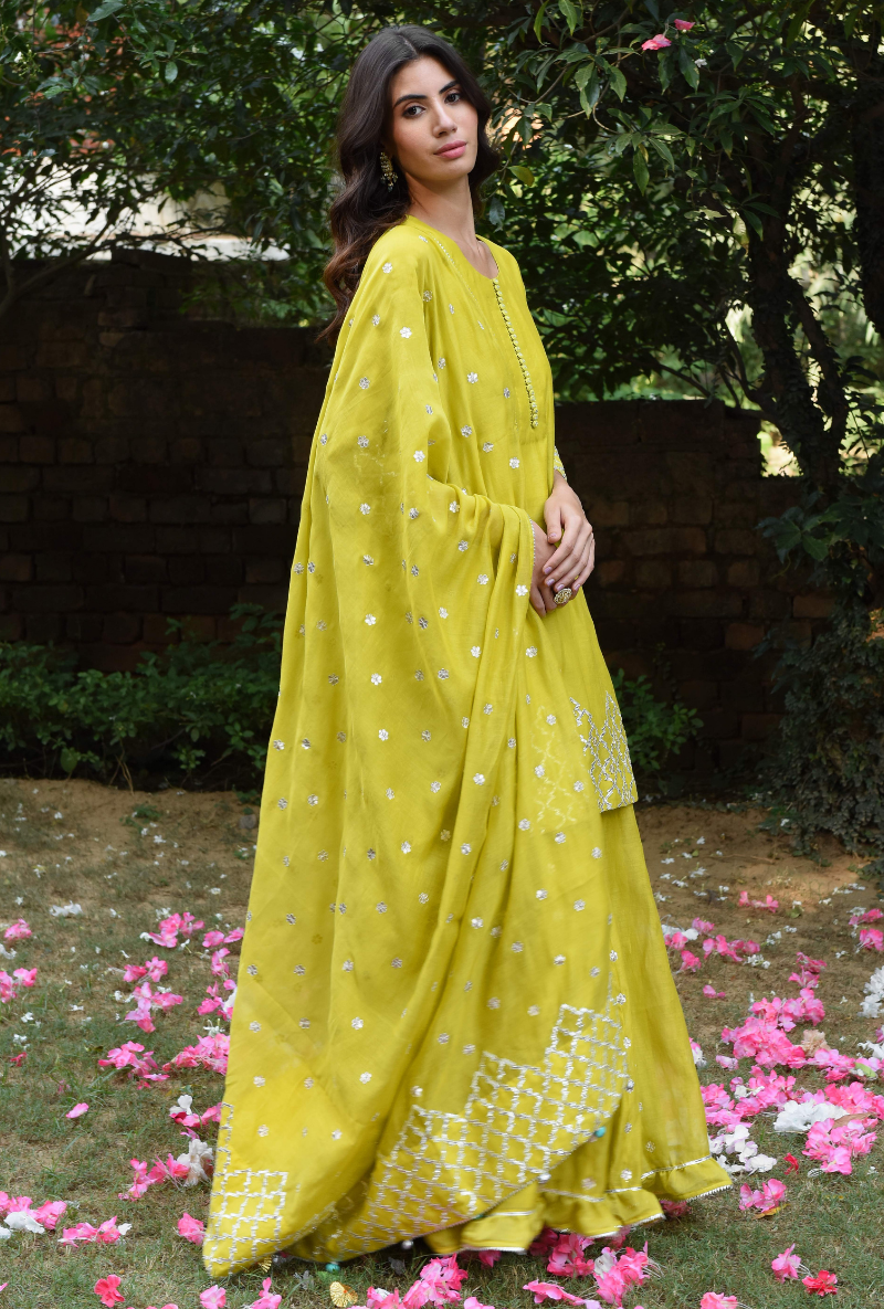 Lime Green Roop Gota Sharara Set