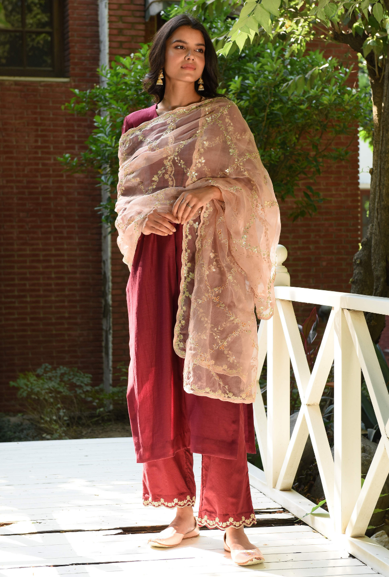 Maroon Criss Cross Kurta Set