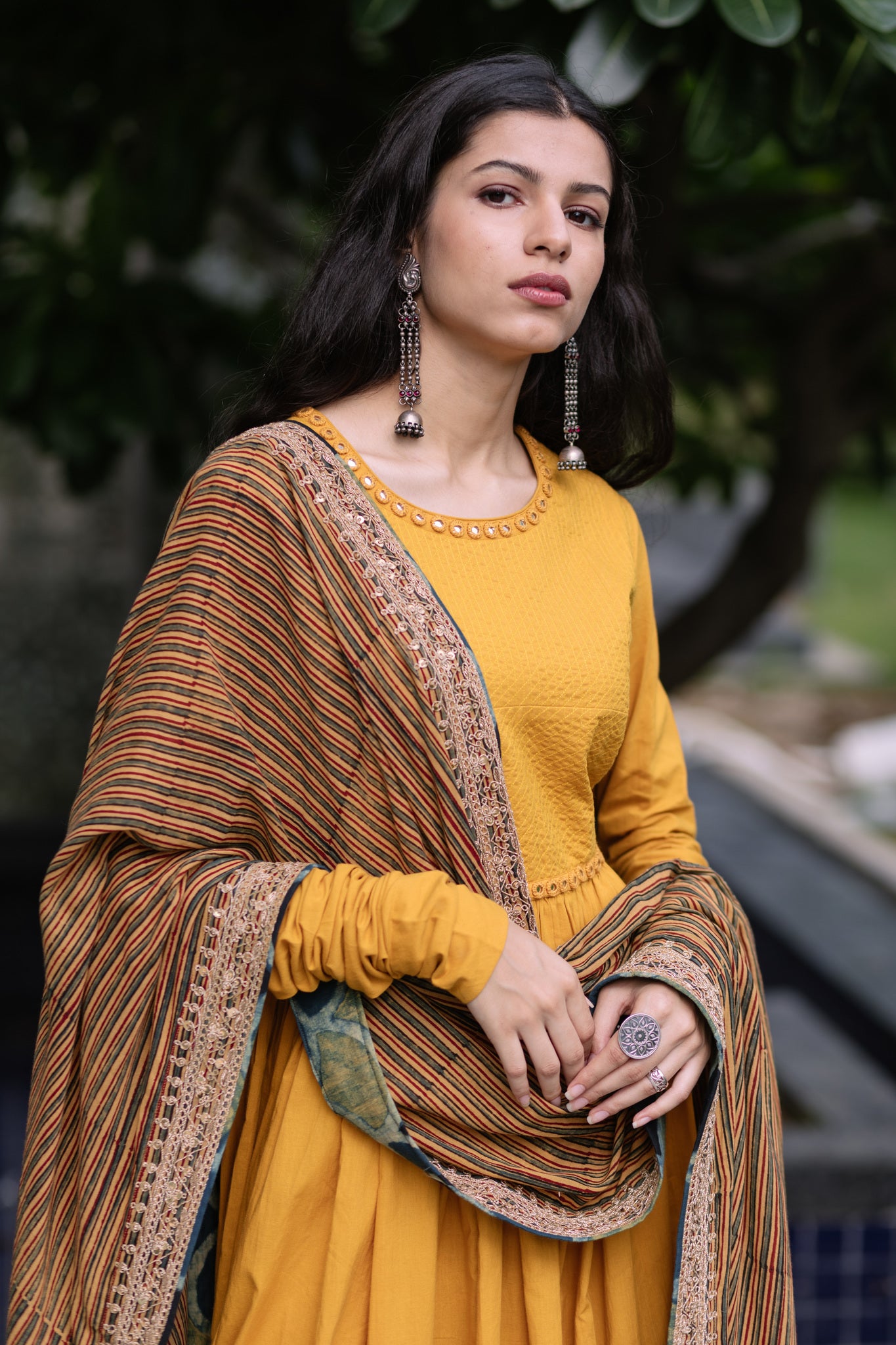 Mustard Ajrakh Dupatta Set