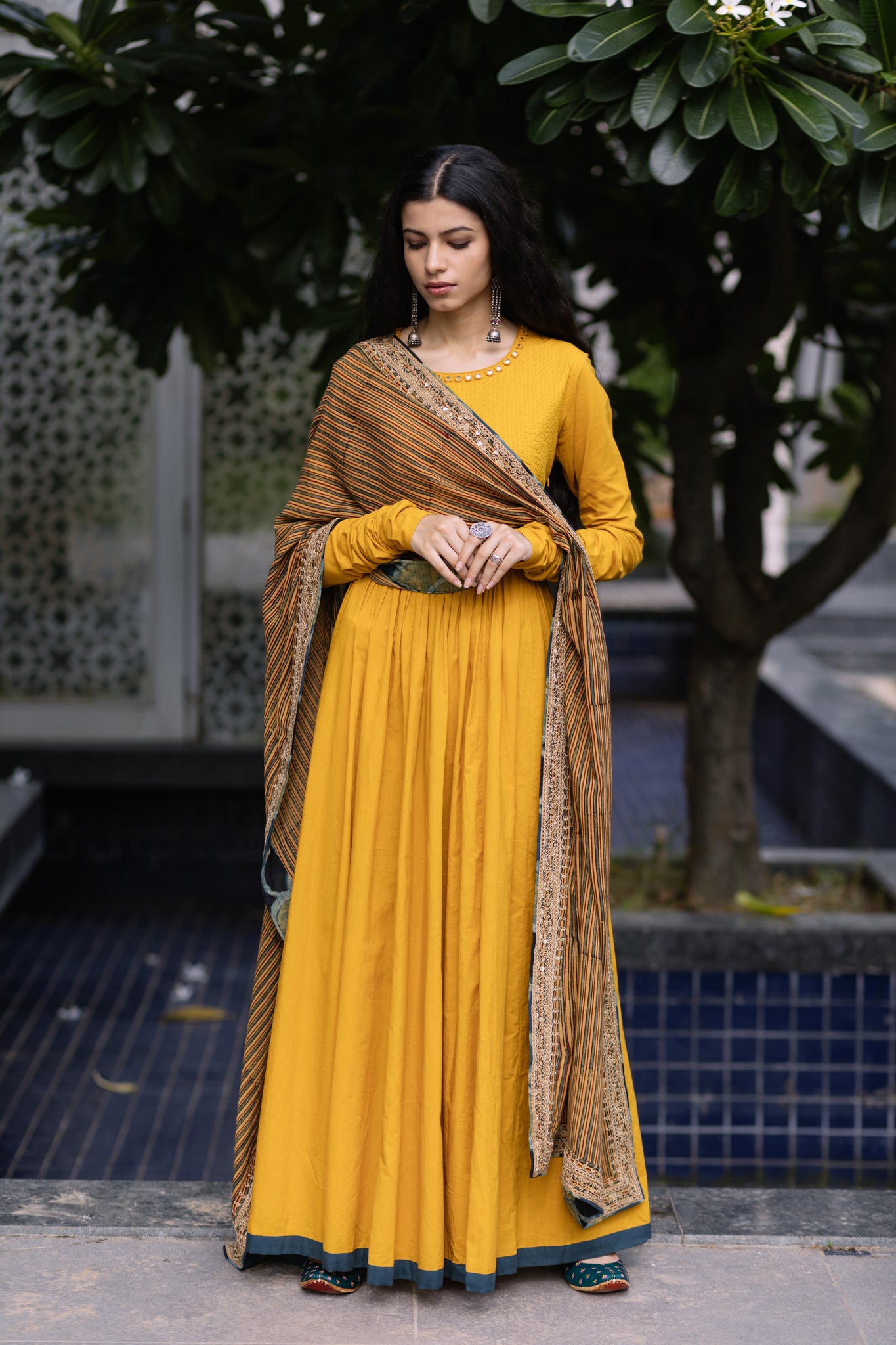 Mustard Ajrakh Dupatta Set