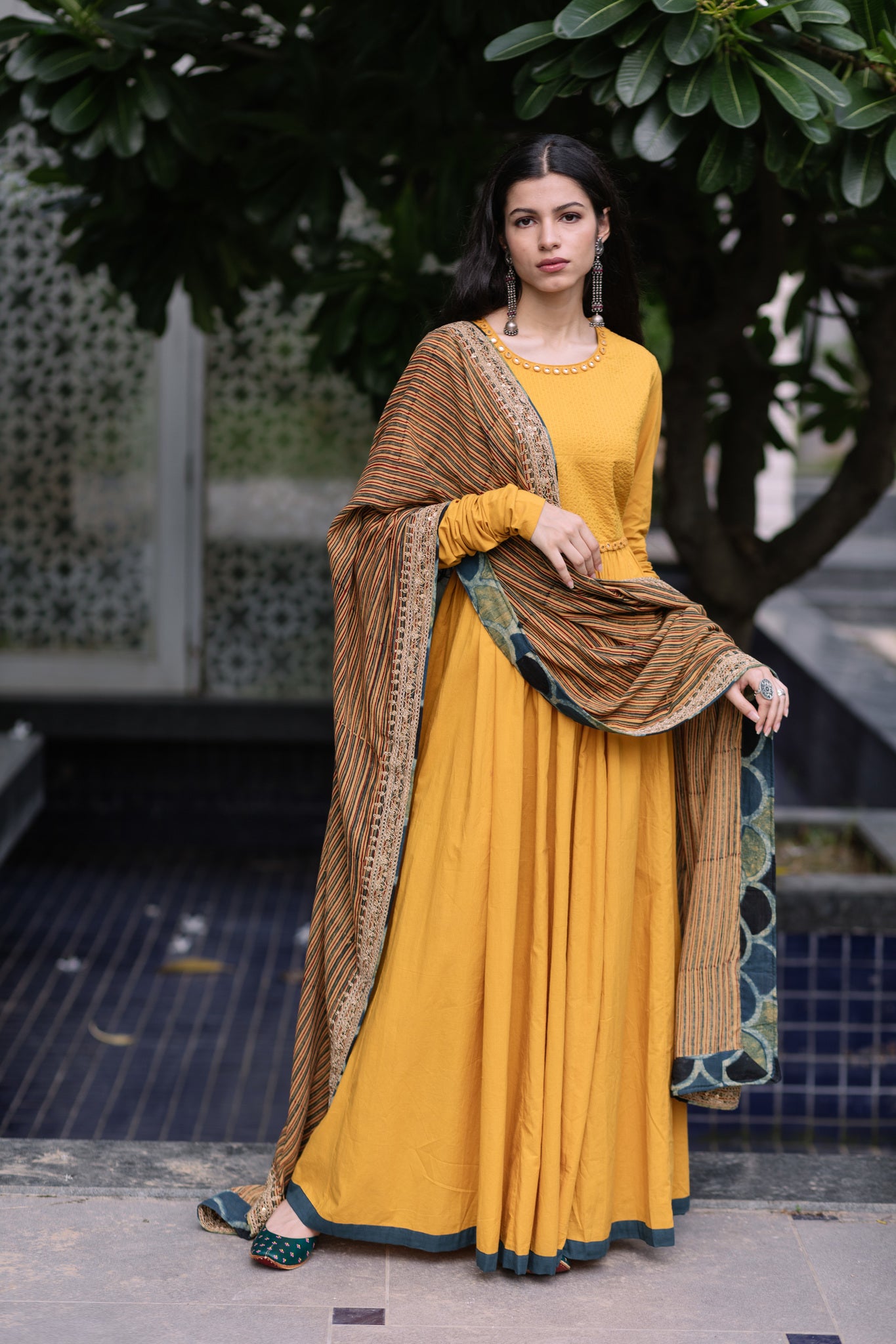 Mustard Ajrakh Dupatta Set