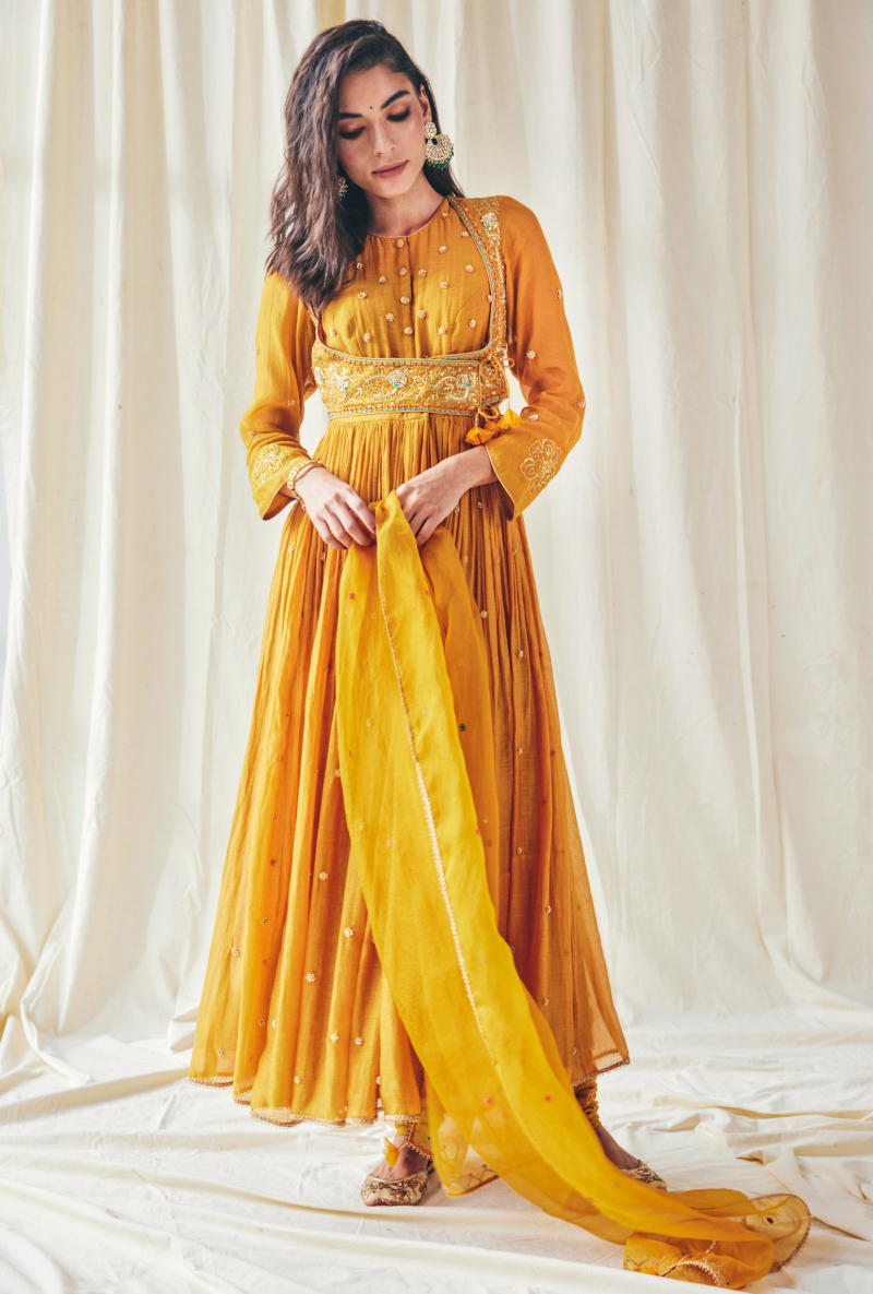 Mustard Aria Embroidered Anarkali Set of 3