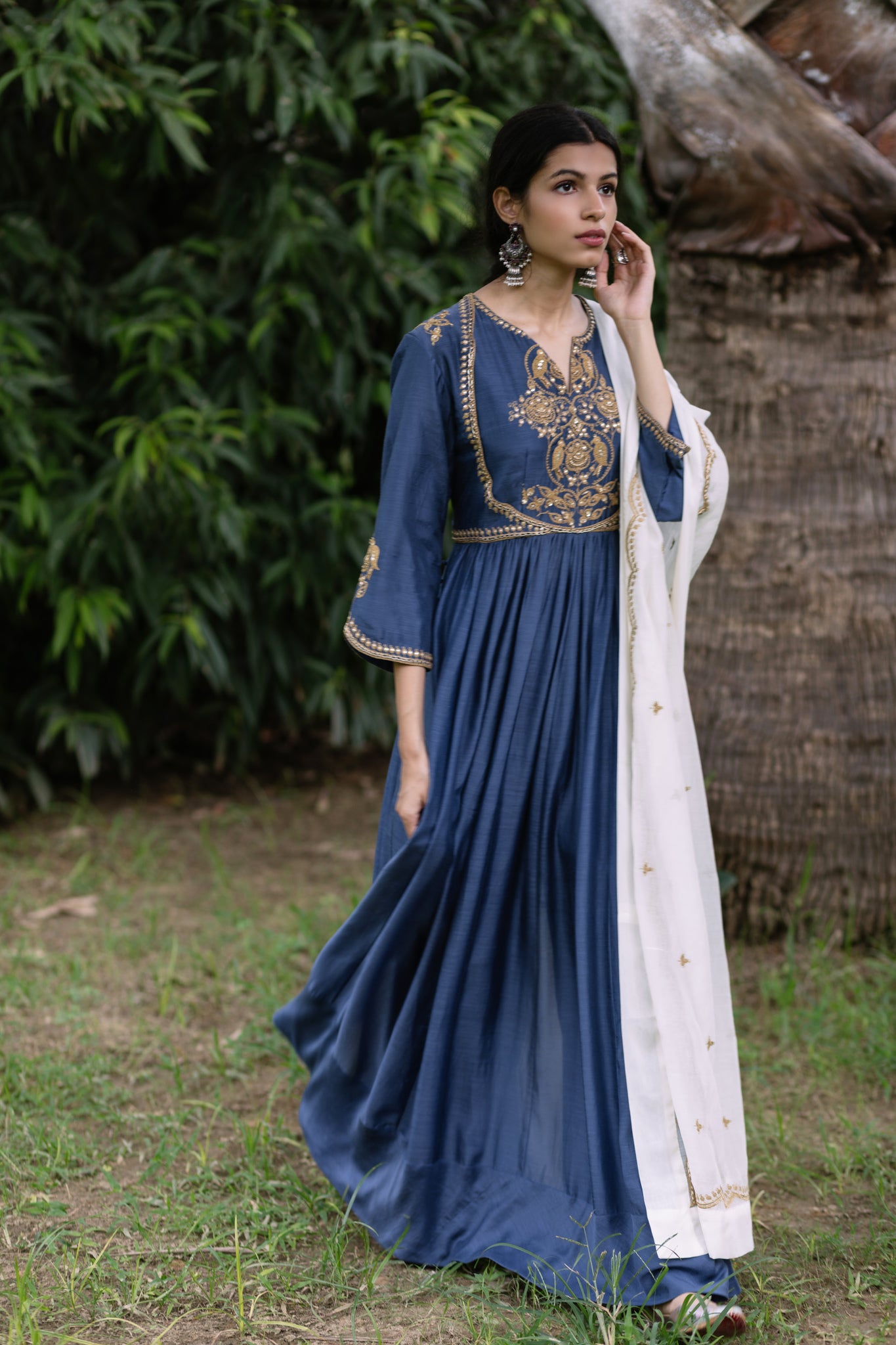 Navy Mughal Dori Kurta Set