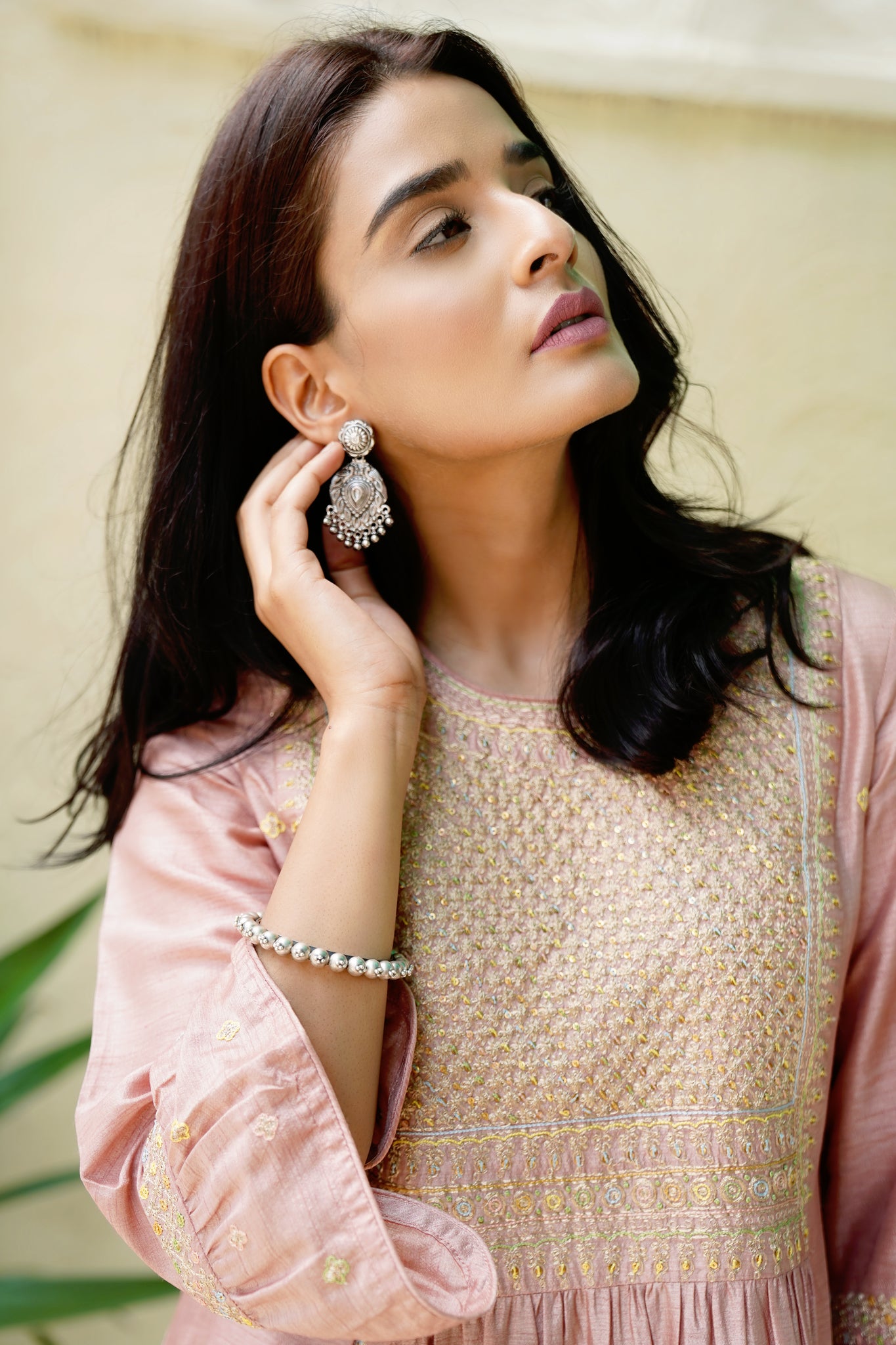 Onion Pink Zari Yoke Set