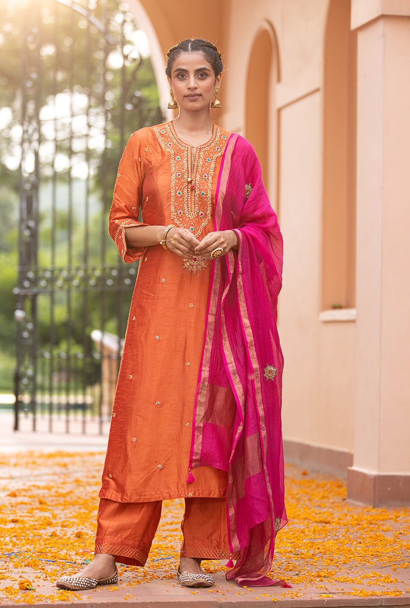 Orange Bandhgala Husna Kurta Set