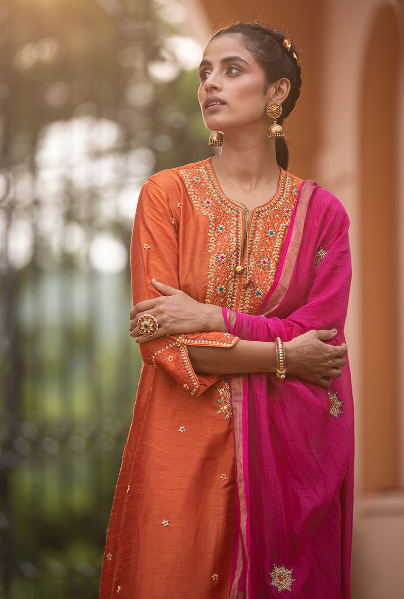 Orange Bandhgala Husna Kurta Set