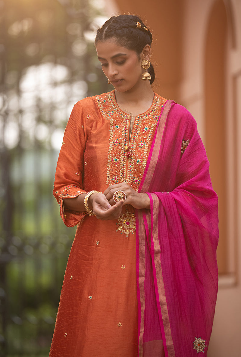 Orange Bandhgala Husna Kurta Set