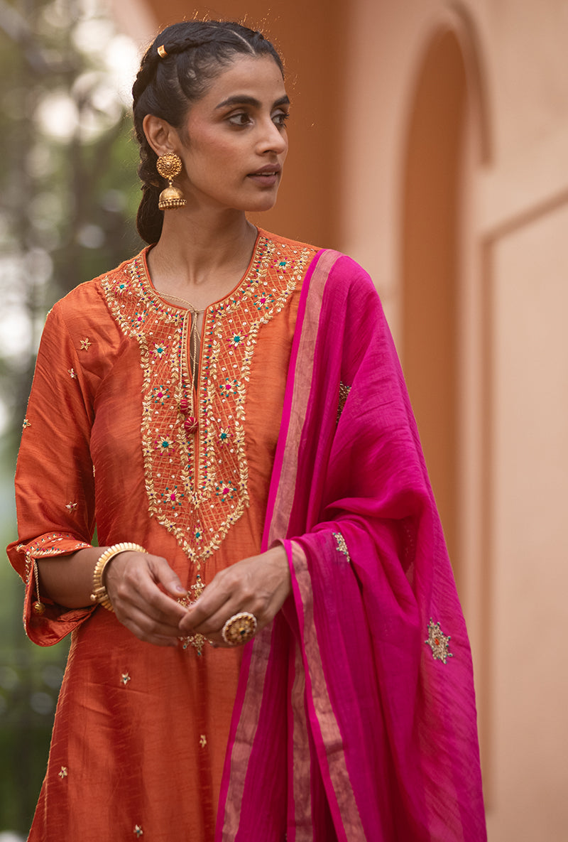 Orange Bandhgala Husna Kurta Set