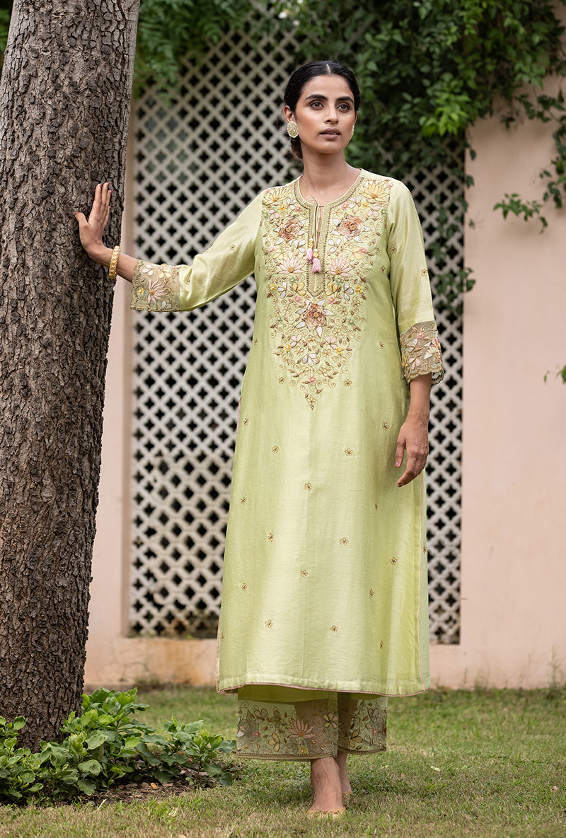 Pista Applique Heavy Baano Kurta Set