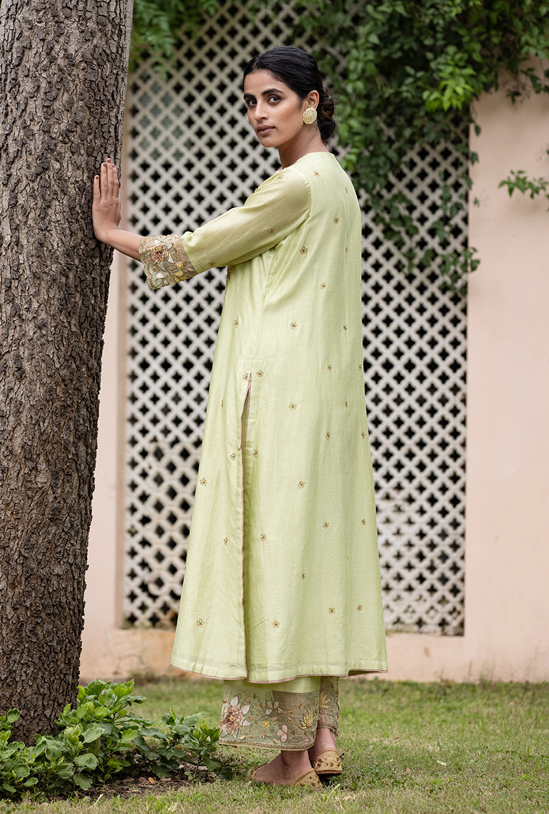 Pista Applique Heavy Baano Kurta Set