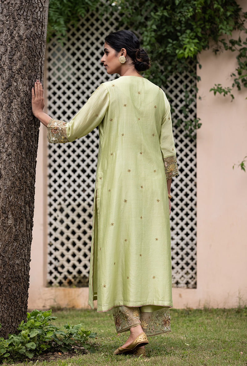Pista Applique Heavy Baano Kurta Set