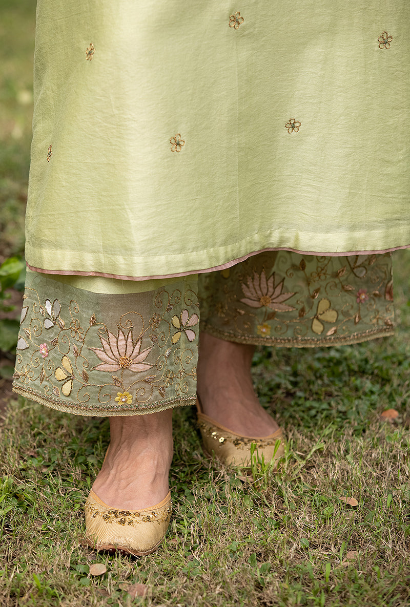 Pista Applique Heavy Baano Kurta Set