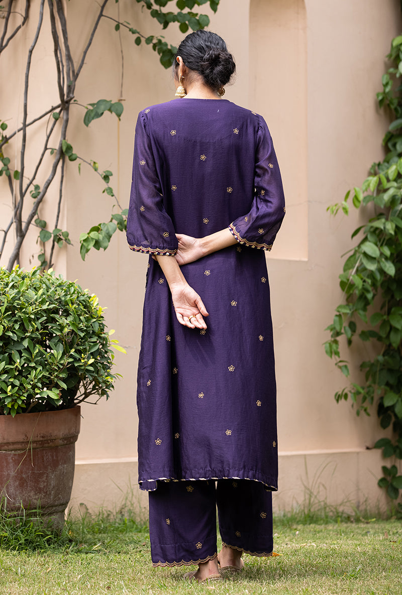 Purple Applique Classic Yoke Baano Kurta Set