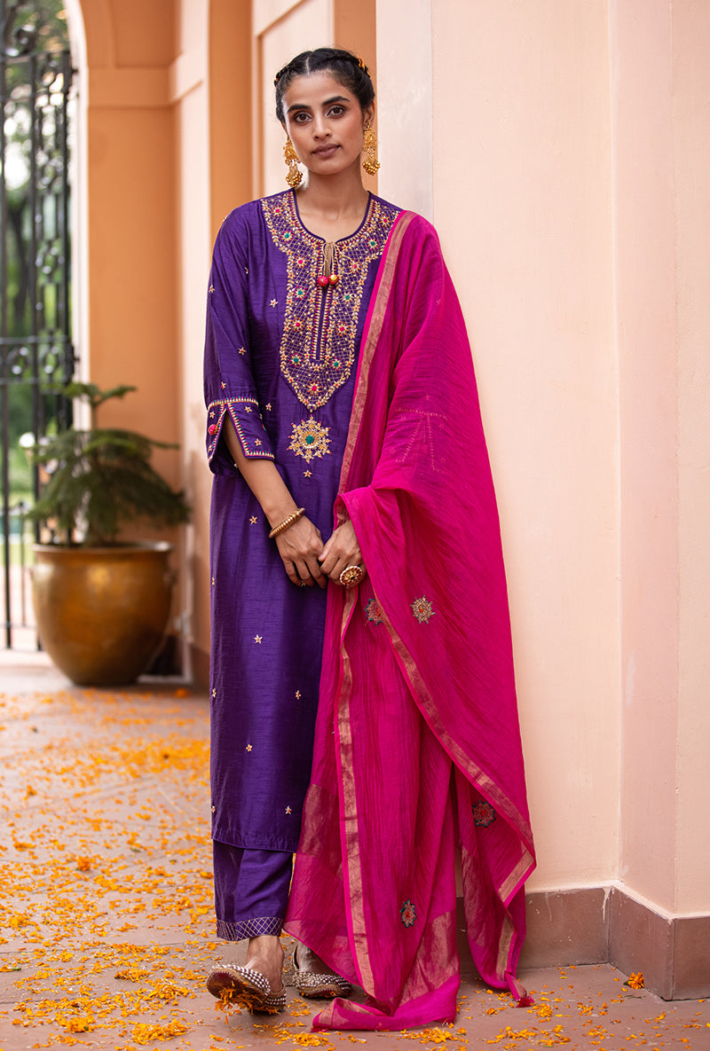 Purple Bandhgala Husna Kurta Set