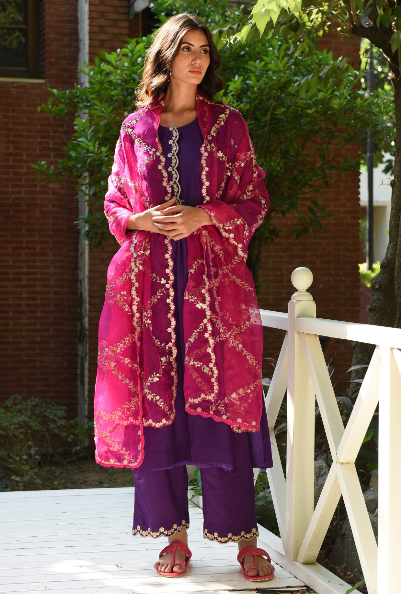 Purple Criss Cross Kurta Set