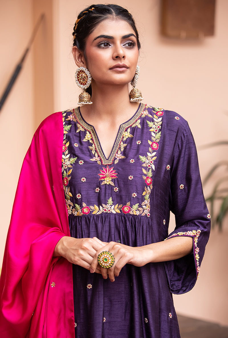 Purple Floral Sitara Husna Kurta Set