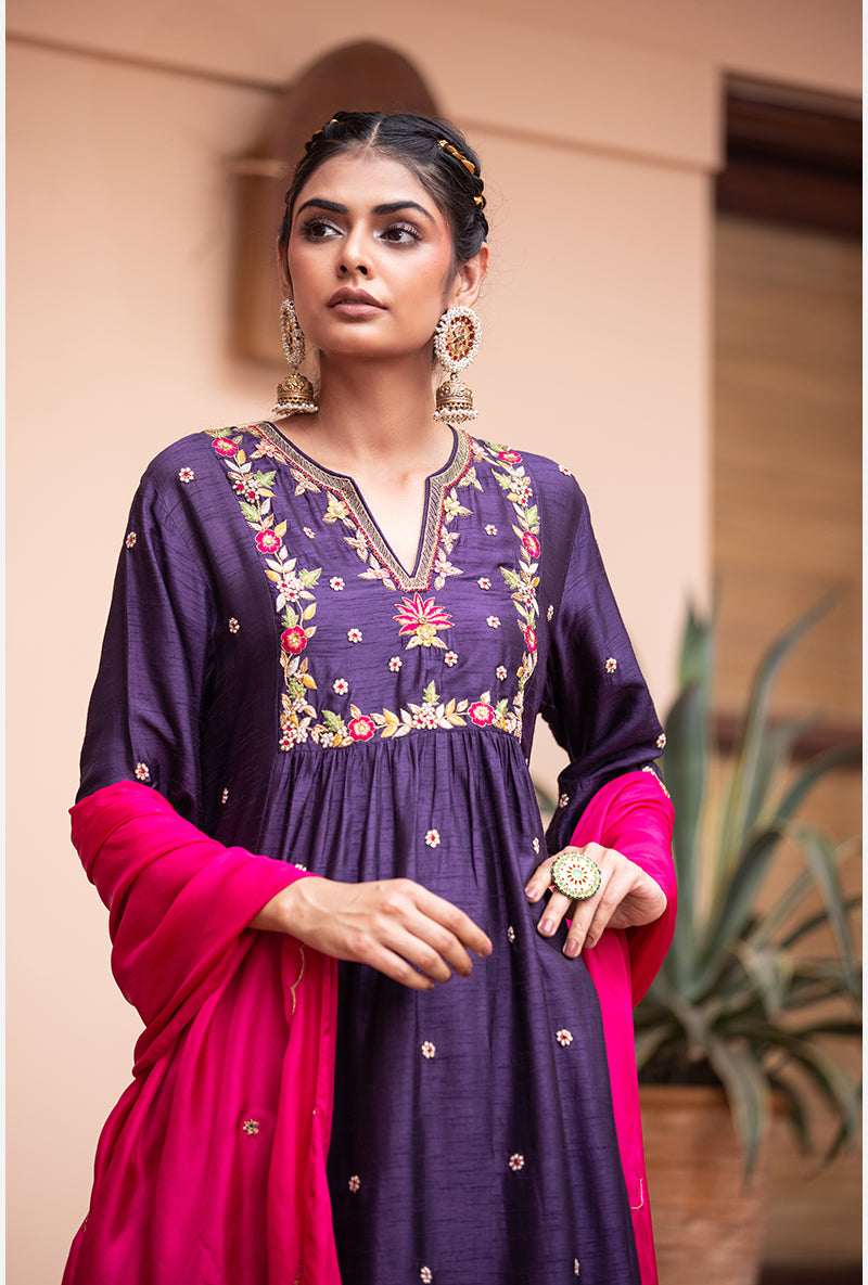 Purple Floral Sitara Husna Kurta Set
