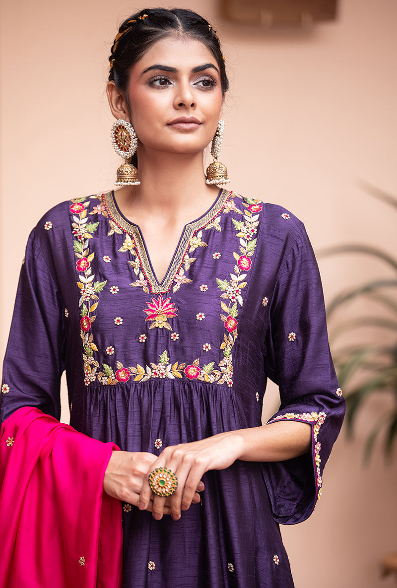 Purple Floral Sitara Husna Kurta Set