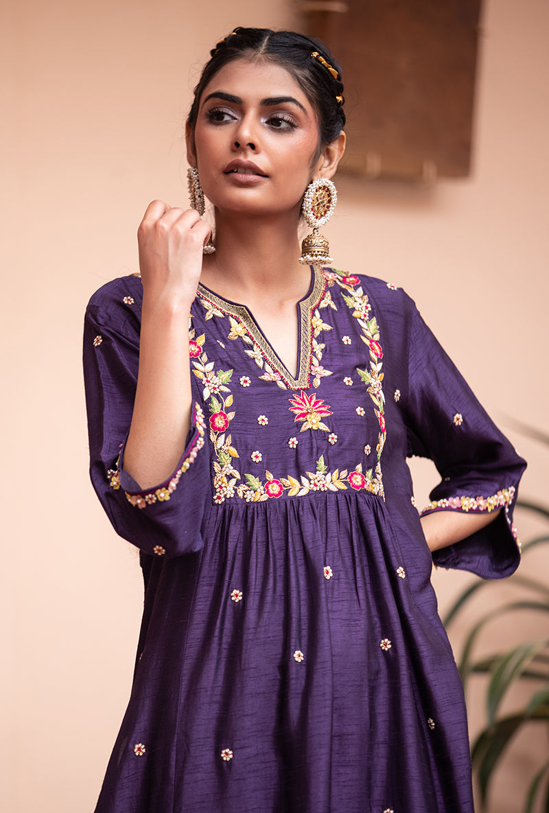 Purple Floral Sitara Husna Kurta Set