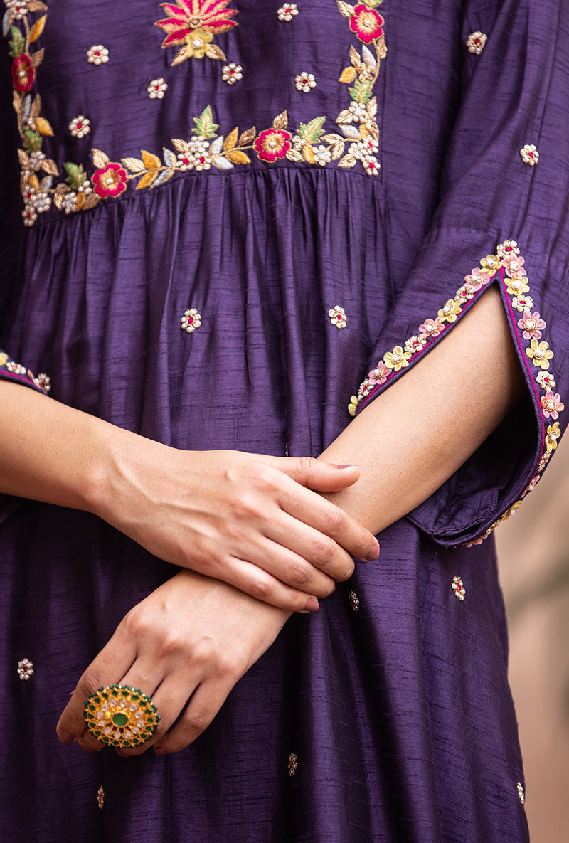 Purple Floral Sitara Husna Kurta Set