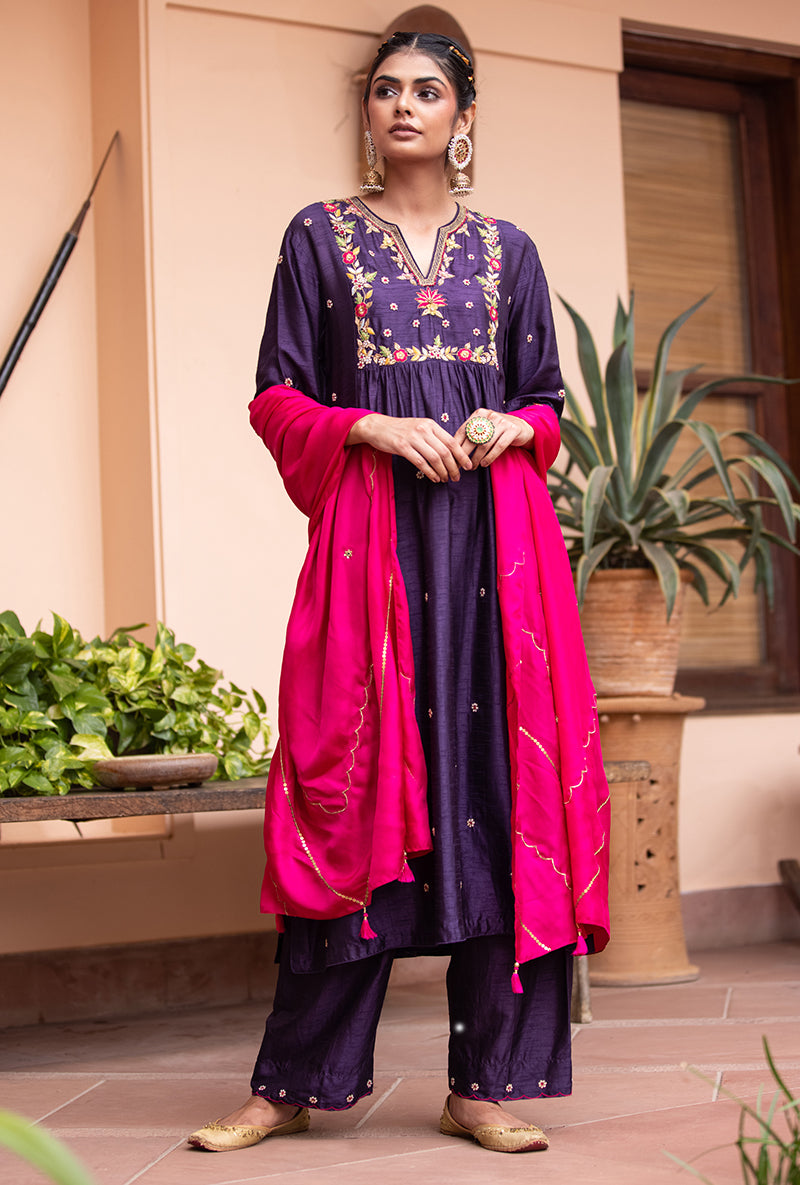 Purple Floral Sitara Husna Kurta Set