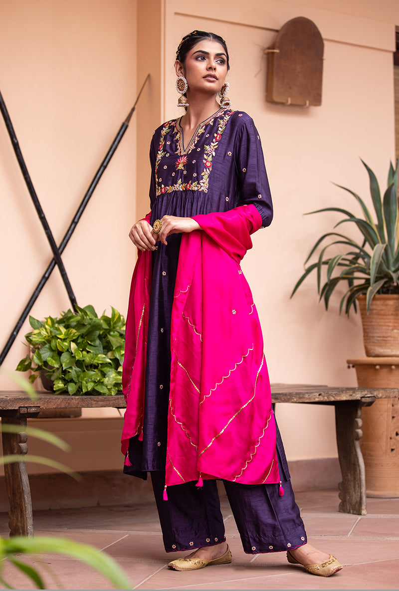Purple Floral Sitara Husna Kurta Set