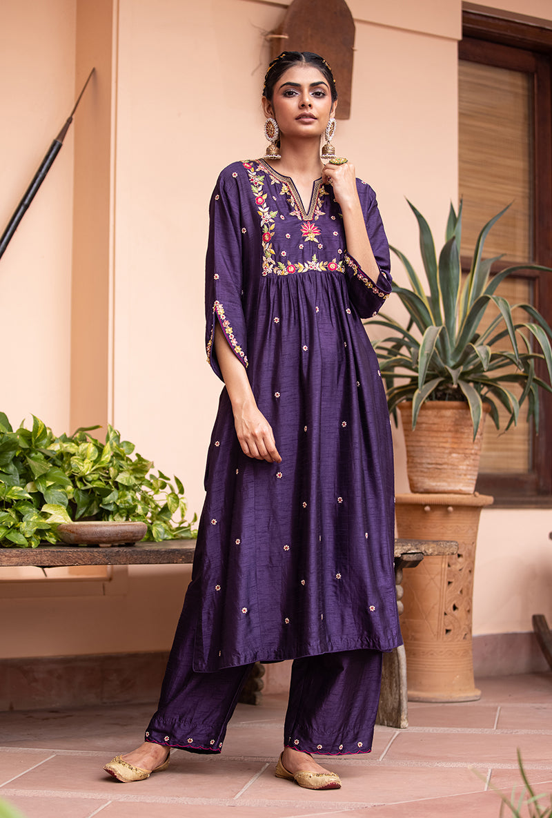 Purple Floral Sitara Husna Kurta Set